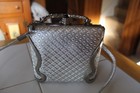 Vtg Box Style Handbag Purse Padded Silver Body W  Silver Metal Accents 5  X 5 5 