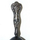 Antique Black Wood Sewing Darning Egg  Ornate Sterling Silver Floral Handle