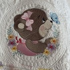 Baby Quilt Crib Nursery Embroidered Cotton Bright White Bear Flowers Shower Gift