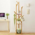 Wooden Floor Clothes Hat Coat Rack Tree Hall Stand Hanger 3 Layer Shelf 9 Hooks