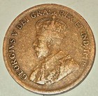 1929          Canada King George V One 1 Penny Small Cent     high 9 Error Coin    rare 