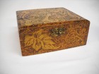 Art Nouveau Mucha-type Lady Burnt Wood flemish Ware Box-antique Pyrography-vg