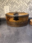 Antique Solid Wood Chest With Stamped Copper Metalwork Studded Keepsake Box