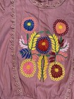Mexican Embroidered Floral Blouse Tan Pink Size S