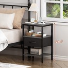 Nightstand With Charging Station 3-tier Bedside Table W  Fabric Drawer Charcoal