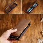 Genuine Leather Pen Pencil Zipper Case Stationery Box Pouch Storage Bag Brown