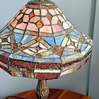 Vintage Tiffany Style Stained Glass Accent Lamp Bronze Base Nightlight 15   