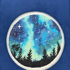 Framed Starry Night Galaxy Round Cross Stitch Wall Art 16x13