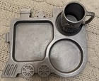 Train Divided Dish Set Pewter Plate Cup Vintage 1975 York Metalcrafters