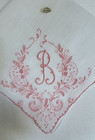 Vintage Handkerchief Madera Embroidered Pink Monogram B
