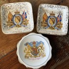 Queen Elizabeth Ii 1953 Coronation Plate Dish Set 3pc Royal Albert Sandland Vtg