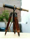 Nautical Vintage Marine Brass Replic Maritime Telescope With Tripod Wood Stand