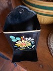 Vtg Black Metal Tin Match Holder Floral Tole Wall Mount 6  Ransburg Indianapolis