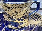 Japanese Satsuma Cobalt Blue Enamel Gold Gilt Tea Cup Saucer Crane Birds