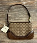 Coach Signature Canvas   Suede Wristlet Brown New With Tags