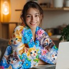 Cat Blanket  Ultra Soft Funny Cute Kitten Cats Stuffed Animal Blue Flower Thr   