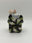 Hinged Porcelain Cat On Armchair Trinket Box Floral Pattern Black Red White