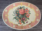 Vintage Oval Floral Double Handle Sewing Tin  Shabby Chic Cottage Style