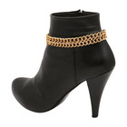 Women Gold Metal Chain Double Strand Boot Bracelet Shoe Charm Anklet Jewelry