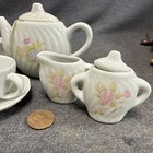 Vintage Mcm Child s Tea Set Toy Porcelain Pink Flowers Design 11 Piece
