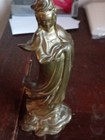 Vintage Lovely Asian Brass Kuan Yin Statue  9  Tall   Weighs 3 Pounds Unmarked