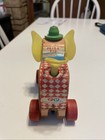 Fisher Price Vintage Wooden Peter Pig Toy With Green Hat Paper Litho