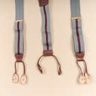 Vintage Suspenders Gray Stripe Stretch Leather Button On Style Adjustable