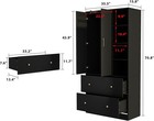 Wardrobe Armoire Wooden Closet With Mirror 2 Doors 2 Drawers  4 Open Storage
