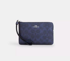 Nwt Coach Corner Zip Wristlet In Signature Canvas - Cck71 Silver blue navy