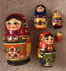 Vintage Matryoshka Set Of 2 Russian Nesting Dolls Wood   Hand Painted Total 10pc