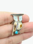 Vintage Zuni Owl Ring Sterling Silver Multi Stone