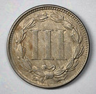 1865 First Year 3 Cent Nickel Beautiful Au  Features Full Liberty   Pillars