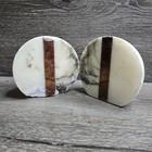 Vintage Stone Marble Sphere Bookends Pair Cream Brown Mid Century Modern Decor