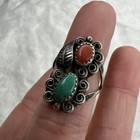 Vtg Sterling Silver Turquoise Coral Navajo Style Ring Split Shank Sz 5 5 Floral