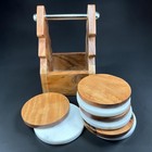 Wood And White Marble Coaster Set Of 8 Tree Shaped Caddy Holder Rustic Mcm