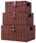 Set Of 3 Woven Wicker Storage Basket Box With Lid   Lock  Built-in Carry Hand   