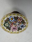Micro Mosaic Italian Pill Trinket Box Hinged Gold Tone Oval
