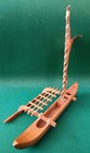 Vtg Hawaiin Koa Wood Outrigger Sailing Canoe Model Tapa Sail Hawaii Tiki Raft