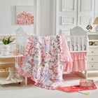 3 Pieces Flowers Crib Bedding Set Baby Ruffled Quilted Comforter With Fitted