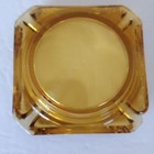Vintage Mid Century Amber Ashtray Square Brown Glass 3 50    X 3 50    No Brand