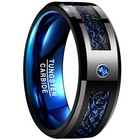 Tungsten Carbide Ring For Men   Women  Black Celtic Dragon  Blue Carbon Fiber In