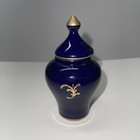 Antique French France Limoge Cobalt Blue Gold Floral Lidded Porcelain Jar Vase