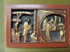 Antique Chinese Asian Carved Wood Gilt Wall Panel Ornate Figures Relief Plaque 6