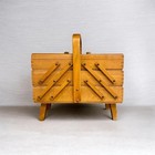 Vintage Mid-century Wooden 3-tier Cantilever   Accordion Sewing Box W  Legs Mcm