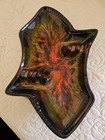 Mcm Vintage California Pottery Ashtray Large 10  Black Red Orange Drip Glaze