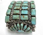 Vintage Native American 70s Turquoise Sterling Silver Cuff Bracelet   105 Grams