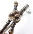 Rare Antique Victorian Niello Silver Bangle Bracelet --engraved Leaf Decoration