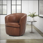 Top Grain 100  Genuine Italian Leather Swivel Barrel Chair - Vintage Brown