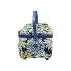 Vintage Footed Sewing Box Blue  Floral With Handle