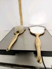 1920s Antique Victorian Brass Hand Held Vanity Mirror brush  